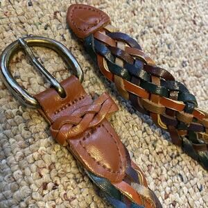Y2K Braided Belt Multicolor Genuine Leather Vintage Classic Size M/L Womens 39”